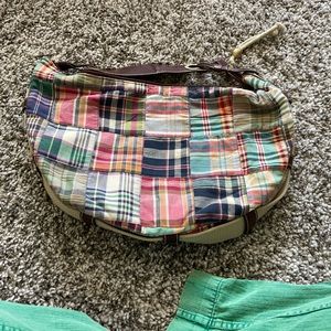 Tommy Hilfiger plaid canvas handbag with fun embellishment